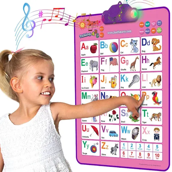 Just Smarty Interactive Alphabet Wall Chart | Talking ABCs & 123s Music Poster with Interactive Light | Toddler Alphabet Learning | Educational Toys for 3 Year Old Girls | Toddler Girl Toys 2 3 4 5