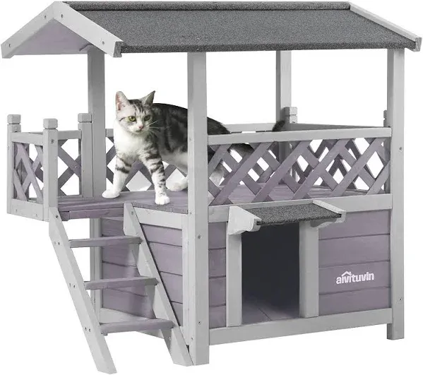 Aivituvin Feral Cat House Outdoor Indoor Kitty Houses with Escape Door for Cats Insulated, Weatherproof Roof