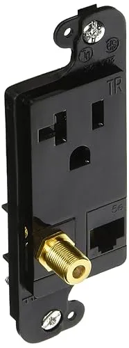 Bryant Electric RJ620BKTR tradeSELECT JLOAD Tamper-Resistant Multimedia Outlet with Cat. 5e Jack and Coax F-Connector, Loaded, 20A, 125V, Black