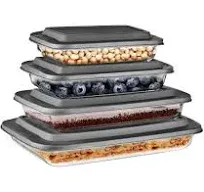 SereneLife Rectangular Glass Bakeware Set Sets of High Borosilicate with PE Lid