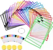 WOT I Dry Erase Pockets 30 Packs, Oversized 10 x 14 Inches Dry Erase Sleeves,...