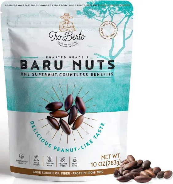 Baru Nuts Roasted, 10 oz Resealable Bag | Crunchy and Delicious | Suitable for Vegan, Gluten Free, Keto, Peanut Free Diets | High Protein Snacks | Premium Wild Supernuts | Healthy Snacks by Tio Berto