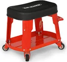 M-AUTO Heavy Duty Garage Rolling Work Seat 300LBS Capacity Mechanics Stool with Wheels, Rolling Work Seat with Equipment Tray and Tool Rack, Rectangle Seat Mechanic Roll Chair, Red