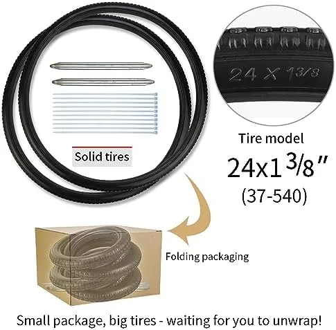 Wheelchair Rear Wheel Solid Tires (Pair) 24x1 3/8" PU Non Pneumatic Tires, Suitable for Manual Wheelchair Tire Replacement (24x1 3/8" Black).