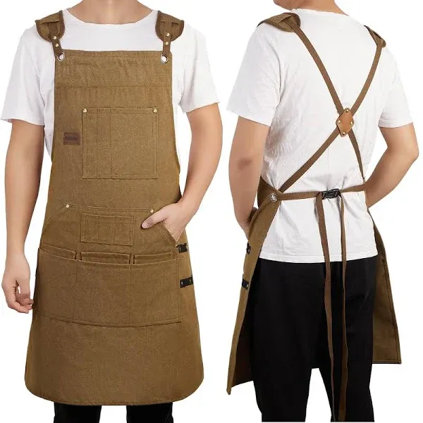 Wood Work Aprons for Men, Heavey Duty Cotton Canvas Multifunction Apron With 10 Pockets, Perfect for Chef's Gift, Woodworking, Work shop, Horticulture, Barbecue, Size M-XXL