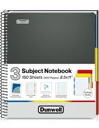 Dunwell 3-Subject Notebook College Ruled 8.5 x 11 150 Sheets/300 Pages