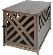 Casual Home Wooden Lattice Pet Crate, End Table, Taupe Gray