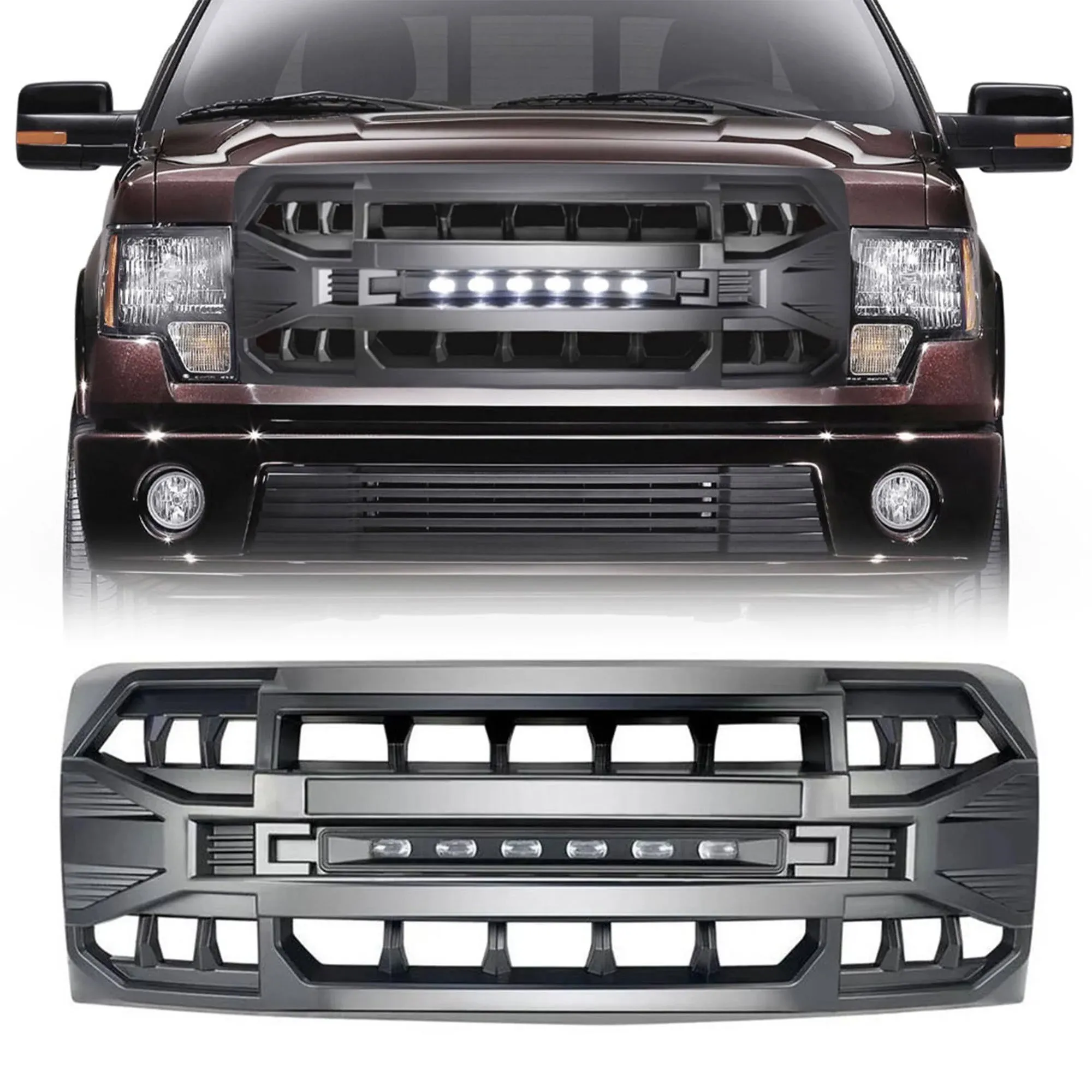 AMERICAN MODIFIED Front Grille Compatible with 2009-14 Ford F150, Replacement ...