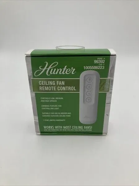 Hunter 99392 Universal 3 Speed Ceiling Fan Handheld Remote Control in White