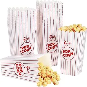 Eupako Popcorn Boxes 100 Pack 7.75 Inch Open-Top Paper Popcorn Box Great for Movie Night or Movie Party Theme, Theater Themed Decorations or Carnival Party Circus Box etc.