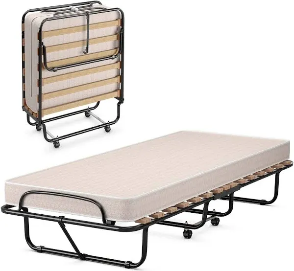 Costway Portable Memory Foam Folding Bed with Mattress Rollaway Cot