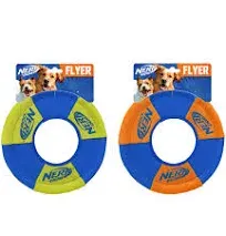 Nerf Dog 2-Pack Ultraplush Trackshot Toss and Tug Ring Dog Toy, Orange/Blue and Green/Blue, Medium