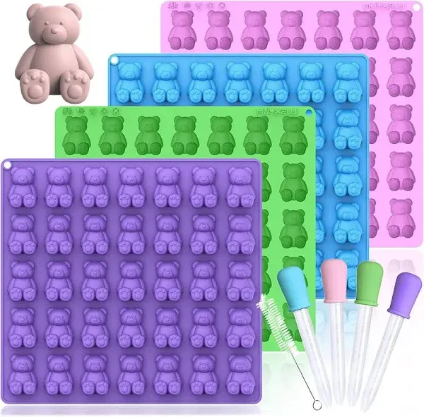 Large Gummy Bear Molds 5 ML, BPA-FREE Silicone Chocolate Candy Gummy Molds with 4 Droppers and Cleaning Brush 140 Cavity, Set of 4