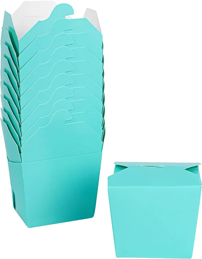 Bio Tek 2.8 x 2.2 x 2.5 Inch Food Containers, 50 Noodle Takeaway Boxes - Disposable, Sturdy, Turquoise Paper 8 Ounce Take Out Boxes, Rectangle, For Hot Or Cold Foods - Restaurantware