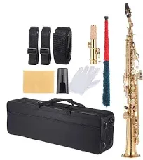 Soprano Saxophone Brass Bb B Flat Sax with Mouthpiece Carry Case Care Kit D6R3