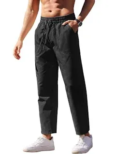 COOFANDY Mens Linen Casual Pants Lightweight Drawstring Beach Pants Elastic Waist Yoga Summer Trousers