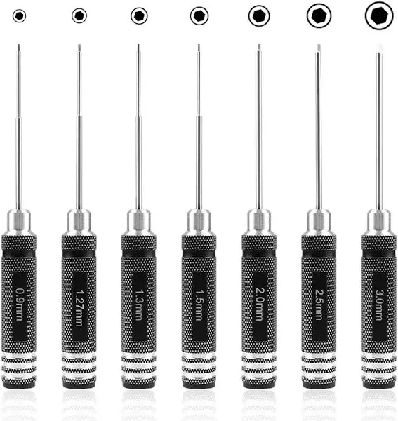 Rc Hex Driver Set 7pcs Hex Allen Screwdriver Kit 0.9mm 1.27mm 1.3mm 1.5mm 2.0mm 2.5mm 3.0mm Key Driver Repair Tools for Rc Car Traxxas Helicopter