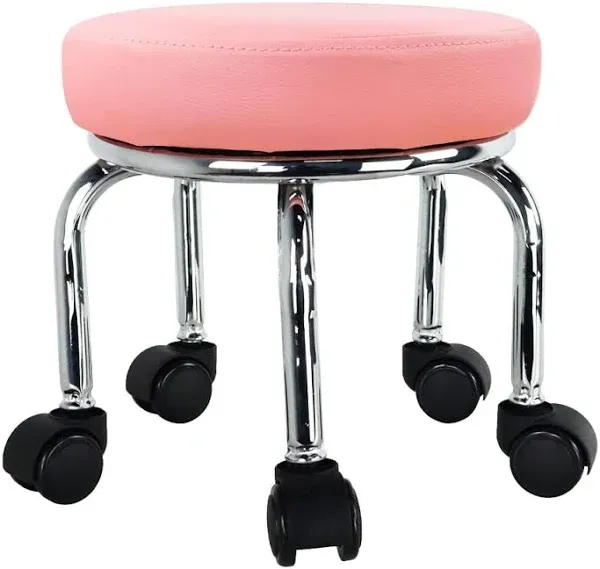 Modern Roller Seat PU Leather Low Round Rolling Stool 360° Swivel Small Stool with Universal Caster Wheels Foot Stool for Home Office Garage Shop Fitness Sport H：8.4" （Black）