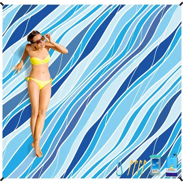 Beach Blanket Sandproof Waterproof 78&#039;&#039;×81&#039;&#039;1-4 Adults Compact Lightweight Overs