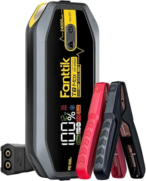 FANTTIK T8 MAX Upgrade 4000 Amp Jump Starter, 24000mAh Car Battery Pack for Up to 10.0L Gasoline and 8.0L Diesel Engines with LED Display, 100W Fast Charging, 12V Extreme Safe Lithium Portable