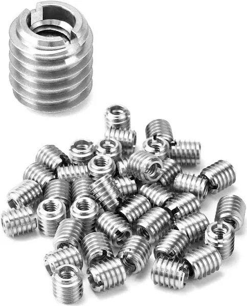 QWORK Stainless Steel Threaded Insert for Hard-Wood, 1/4-20 Internal Threads 50 Pack 5/8" Long Nut Inserts for Hardwoods, Softwoods, Plywood and Composites