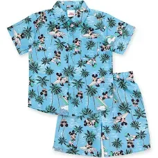 Disney Mickey Mouse Little Boys Hawaiian Button Down Shirt and Shorts Blue 6