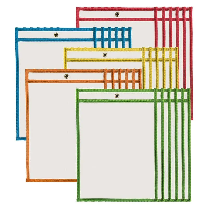 Charles Leonard - Dry Erase Pockets, 9" x 12", Assorted Colors, Set of 30