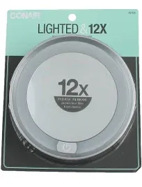 Conair Lighted Magnifying LED Suction Mirror 12X