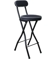 Folding Bar Stool with Back,Tall Folding Stool Chair Leather Padded Counter Heig