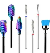 MelodySusie Nail Drill Bits Set, 7pcs Tungsten Carbide Diamond Nail Drill Bits for Acrylic Nails Poly Gel Cuticle Remove, 3/32 Professional Nail Bits