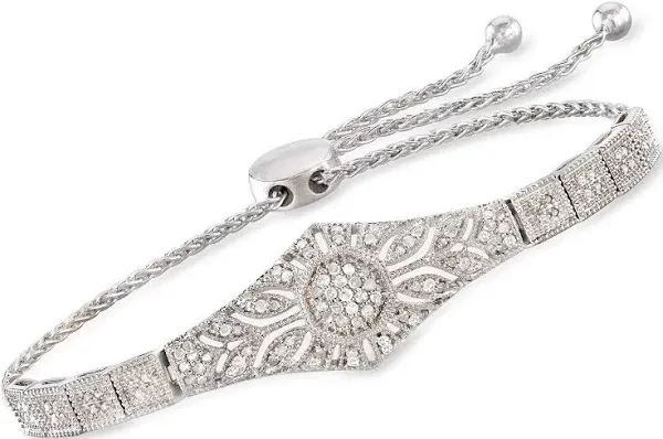 Sterling Silver Diamond Floral Openwork Bolo Bracelet