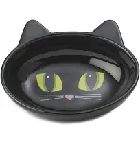 PetRageous 10011 Oval Frisky Kitty Stoneware Cat Bowl 5.5-Inch Wide and 1.5-Inch Tall Saucer with 5.3-Ounce Capacity and Dishwasher Safe is Great for Cats, Ceramic, Black