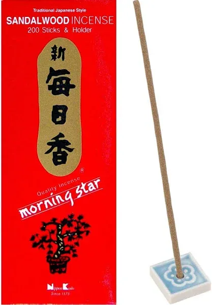 Japanese Nippon Kodo Morning Star SANDALWOOD Incense 200 Sticks &amp; Incense Holder