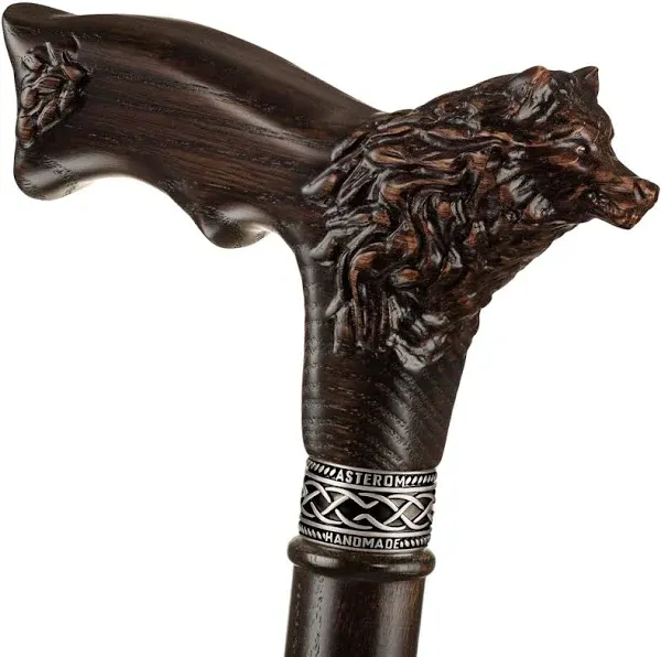 Walking Cane for Men - Carved Wooden Wolf Women Walking Canes - Oak Wood Cane