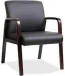 Lorell Leather Wood Frame Guest Reception Waiting Room Chair, Black