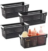 Black Plastic Baskets with Handles for Bathroom, Laundry Room, Closet Organiz...