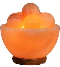 Pure Himalayan Salt Lamp Fire Bowl Carved Flower Decoration with Salt Balls round Shape Ivory for Christmas