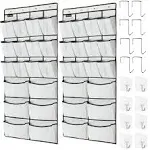 TidyMaster 2 Pack Extra Large Hanging Over Door Shoe Organizers, 12 Mesh Pockets + 6 Large Mesh Storage Various Compartments with 8+8 Hooks Shoes