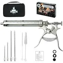 Iron Grillers Marinade Meat Injector Gun Professional Flavor Kit for Smoking & Grilling BBQ, Black