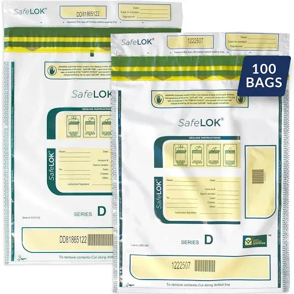 ControlTek SafeLok 9" x 12" White 100 Bank Deposit Bags