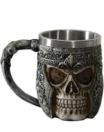 Otartu 13oz Skull Coffee Mug Viking Skull Beer Mug Stainless Steel Liner