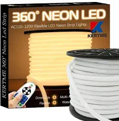 360° Neon Led Type AC 110-120V 360 Degree NEON LED Light Strip, Flexible/Waterproof/Dimmable/Multi-Modes LED Rope Light + Remote for Home/Garden/Building Decor (16.4ft/5m, Red)