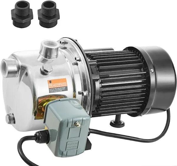 VEVOR 3/4HP SUS304 Stainless Steel Shallow Well Jet Pump, 115 Volt, 18.5 GPM 131 FT Maximum Head Irrigation Water Pump, for Agricultural Garden Irrigation System High-Rise Water Supply Shower Booster