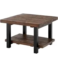 Sonoma Rustic Natural Cube Coffee Table, Solid Pine Wood with Reclaimed Finish, Industrial Metal Legs, Brown, 27-Inch, Ideal for Living Room, AZMBA1320