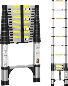 BOWEITI 15.5FT Telescoping Ladder, Portable Aluminum Extension Ladder w/Stabilizers, Lightweight Compact Telescopic Ladder 330lbs Capacity, Extension Ladder for Home, Outdoor (15.5FT,Silvery)