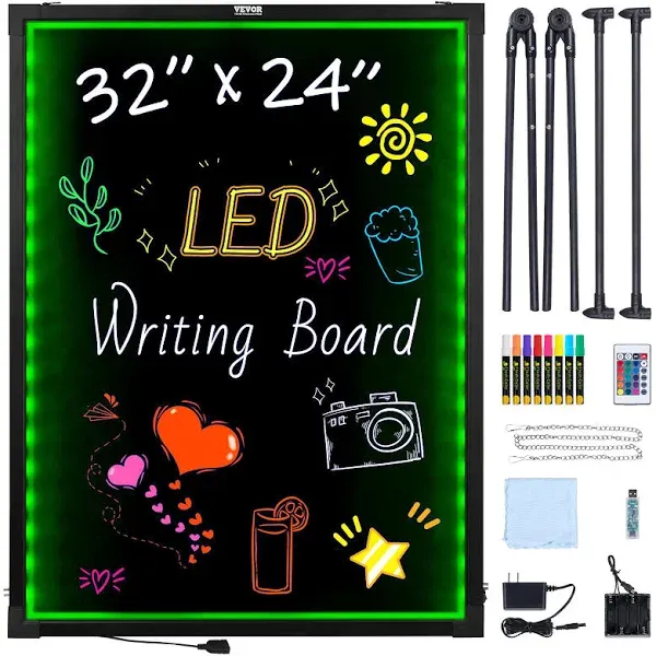 VEVOR LED Message Writing Board, 32&#034;x24&#034; Illuminated Erasable Lighted Chalkboard