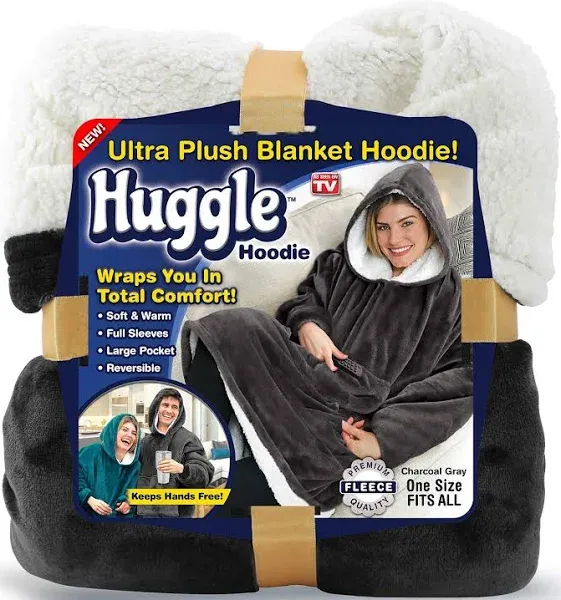 Ontel Huggle Hoodie Oversized Blanket Hoodie for Men & Women, Soft Fleece Sweatshirt, Giant Hood, Large Pockets & Sleeves