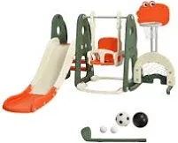 Costway 6-in-1 White Toddler Slide and Swing Set Climber Playset w/Ball Games