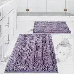 Civkor Bathroom Rugs Set 2 Pieces Light Purple Butter Chenille, Shiny Noodle Bath Mat Rug Set with Non Slip Backing, Super Water Absorbent Machine