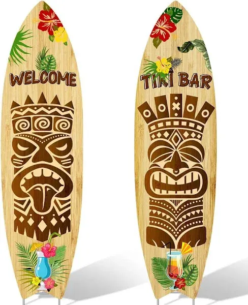 2 PCS Tiki Bar Rules Yard Sign Tiki Bar Decor with Stakes Hawaiian Party Decorations Summer Theme Sign Decor for Tiki Bar Beach Outdoor